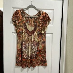 One World Live and Live Olive Green Yellow Top 1X